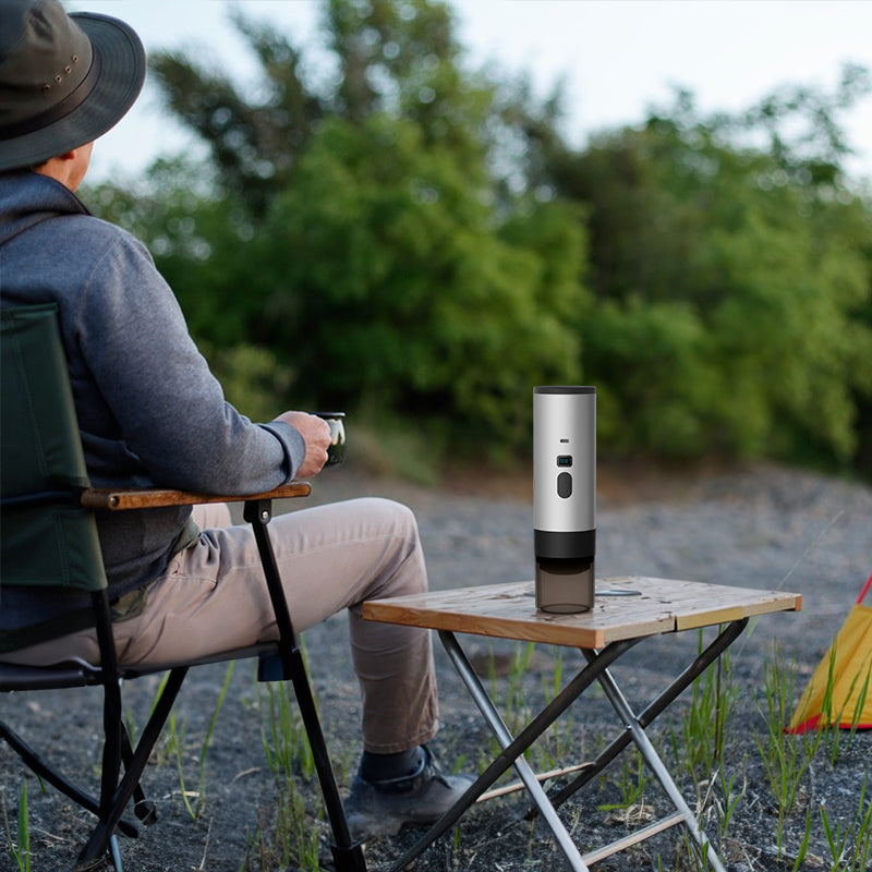 THE ONE portable espresso maker at a campsite